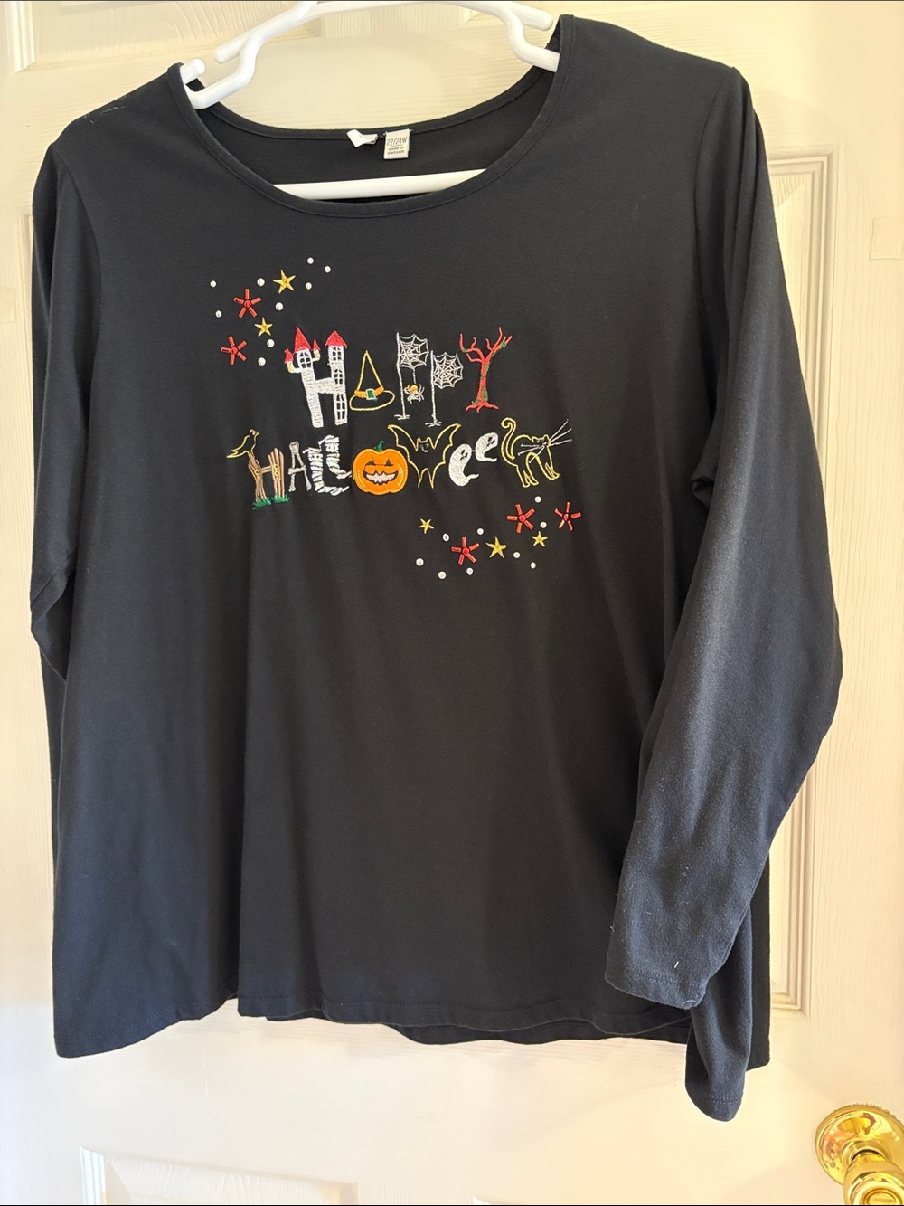 Halloween Embroidered Long-Sleeve Top - Black